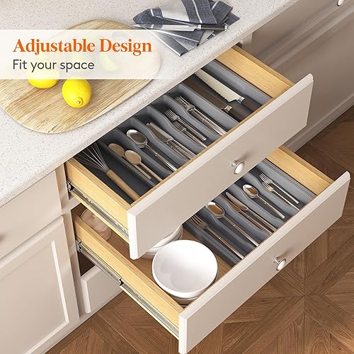 Miniatura 8 de Lifewit Organizador de cajones y organizador de utensilios, bandeja de cocina expandible para cocina, soporte de cubiertos de plástico ajustable,
