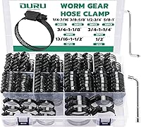 OURU 175PCS Black 304 Stainless Steel Hose Clamps Assortment, Adjustable 1/4"-2" Worm Gear Kit for Automotive, Plumbing, Fuel Lines
