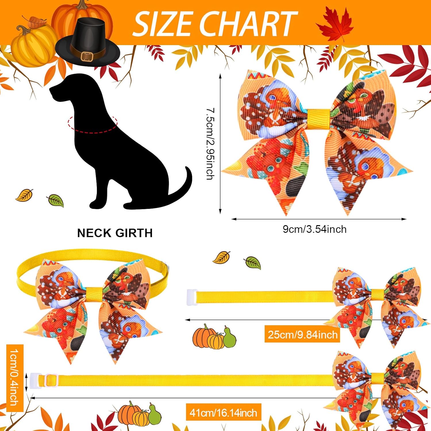 Maitys 40 Pcs Fall Thanksgiving Dog Bow Ties for Dogs Autumn Turkey Pumpkin Small Dog Bowties Adjustable Basic Puppy Collars Ties for Pet Grooming Accessories