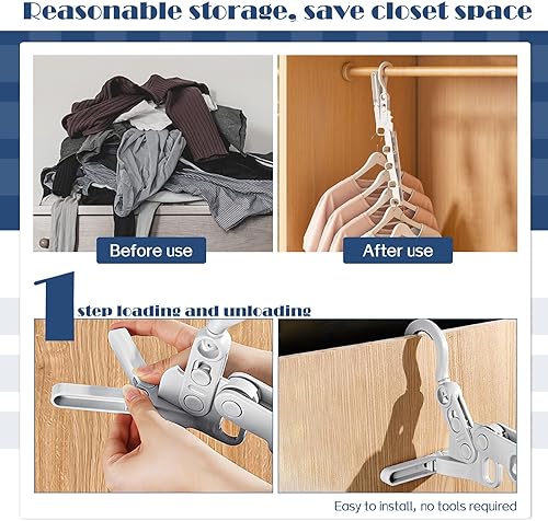 Miniatura 5 de POVOND Percha de ropa plegable gris de 2 piezas, percha de viaje portátil con 5 agujeros para balcón, baño, lavandería y viajes de campamento al