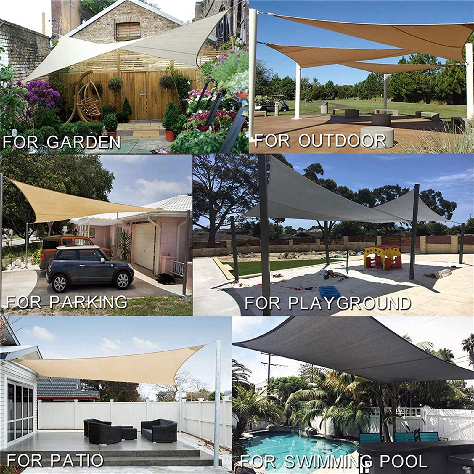 Vela parasole patio, 5X5X5M Sunsn Canopy Triangolare Telo ombreggiante Tessuto impermeabile 90% Protezione UV giardino Campeggio Prato Piscina Auto, Giallo sabbia, Turchese