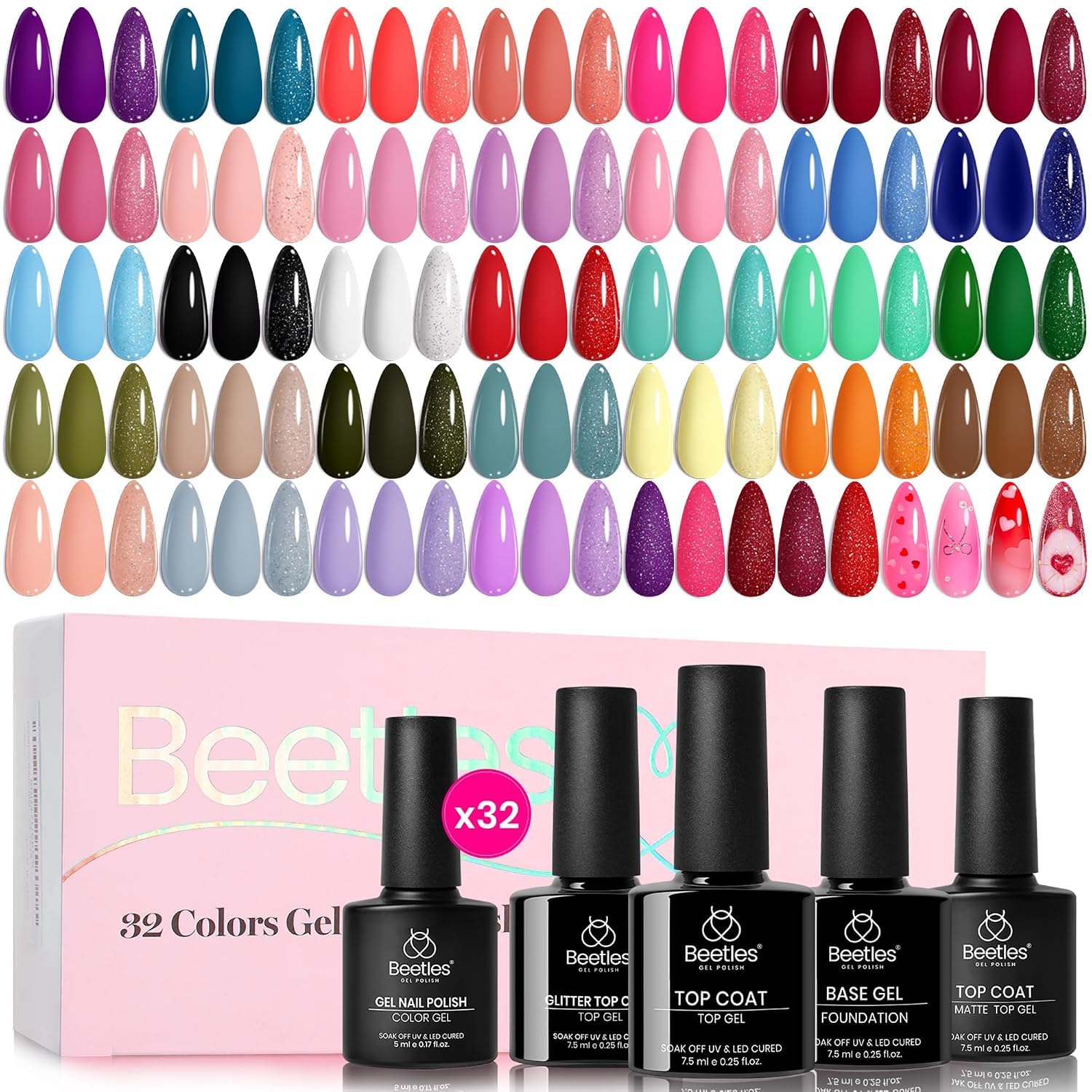 Beetles Gel Nagellack UV Set Mit 3pcs Base Top Coat Glossy Matt 36 Farben
