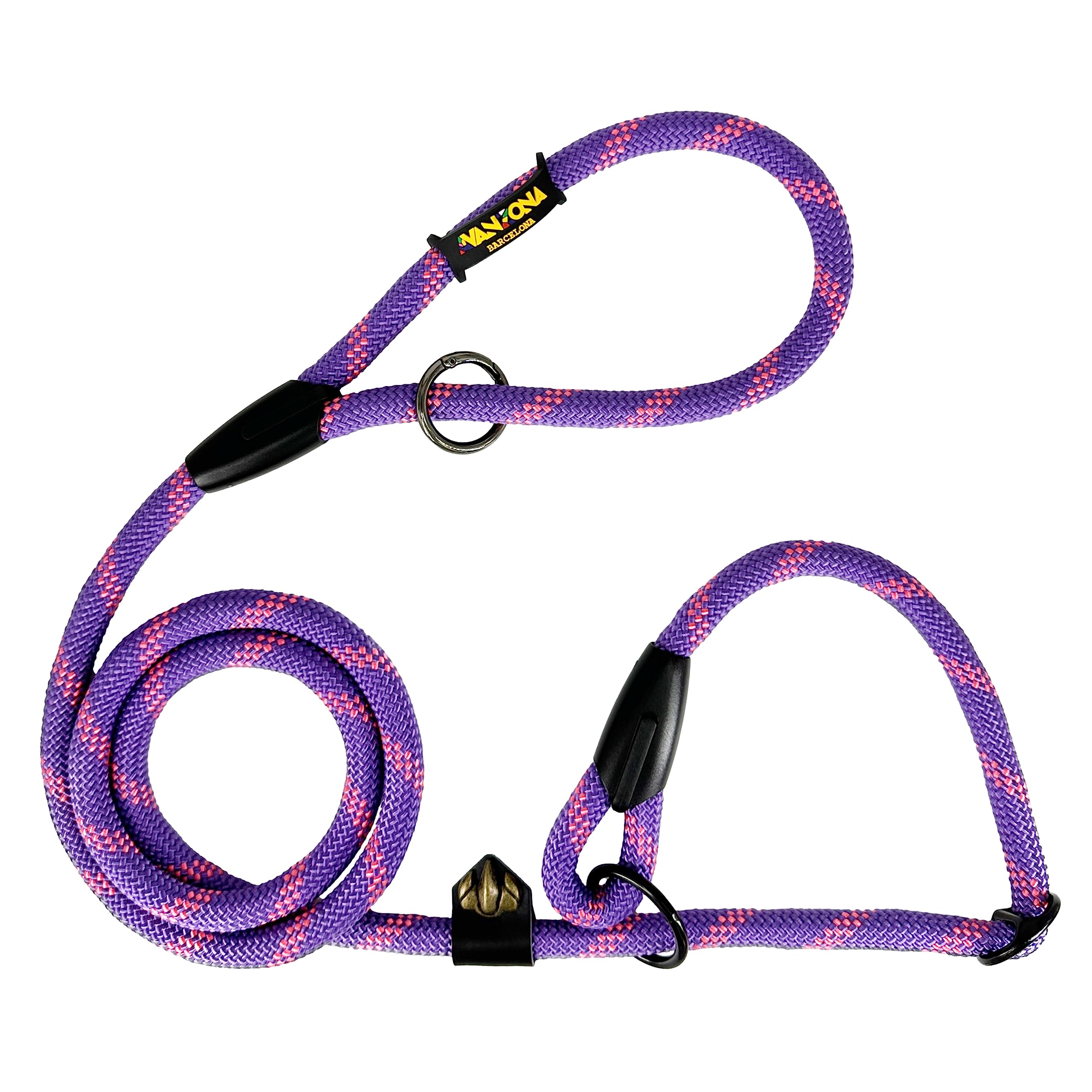 Correa de Cuerda para Perros con Collar Matingale, antitirones. 160M. Violeta con Rosa