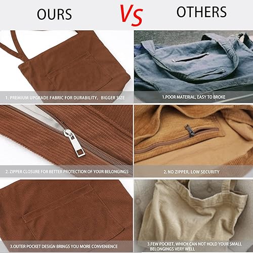 Miniatura 7 de WantGor Bolso de mano de pana para mujer, bolso de hombro grande, bolsos casuales de gran capacidad, bolsa de trabajo de compras