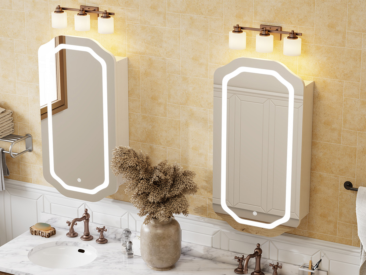 Armario de medicamentos LED con espejo para baño, montaje en pared o empotrado, con luces ajustables y espejo, estantes estables y extraíbles (2), regulables en 3 colores (Negro) miniatura 7