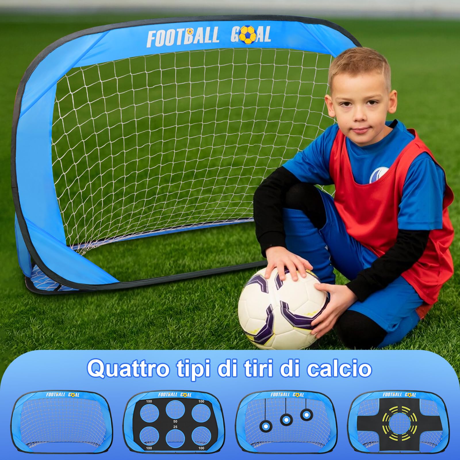 Porta Da Calcio Pieghevole Per Giardino - 120x90x90 Cm Con Rete, 4 Modalità Di Gioco, Per Bambini E Adulti - Foto 11