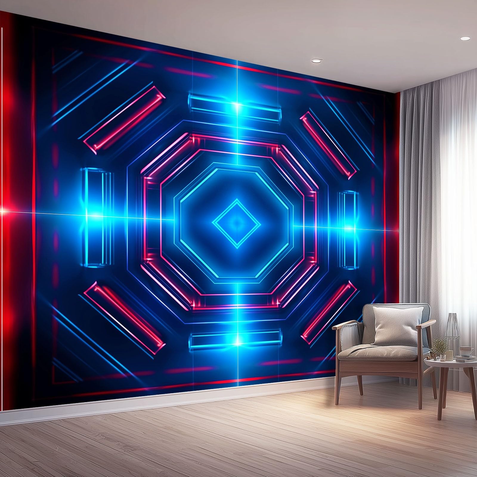 Tapeta 3D włóknina abstrakcyjna siatka technologiczna 350 x 256 cm tapeta dekoracja ścienna do salonu sypialni niebieski czerwony
