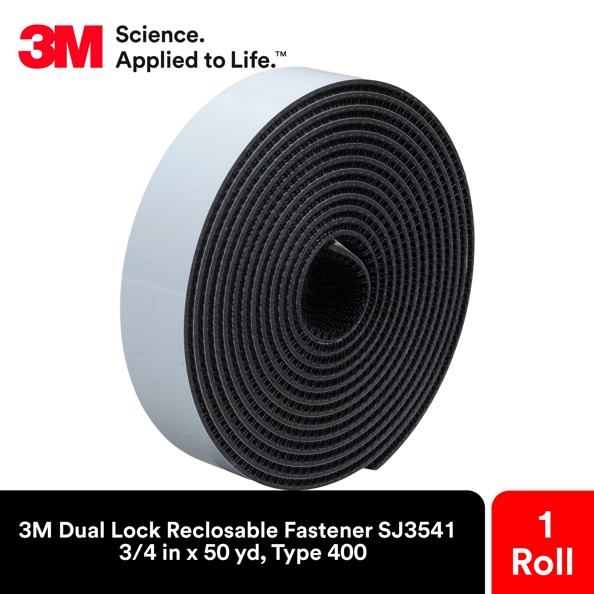 3M Dual Lock cierre resellable, 3/4 in x 50 yd, 0.23 in (5.8 mm), Negro, 1