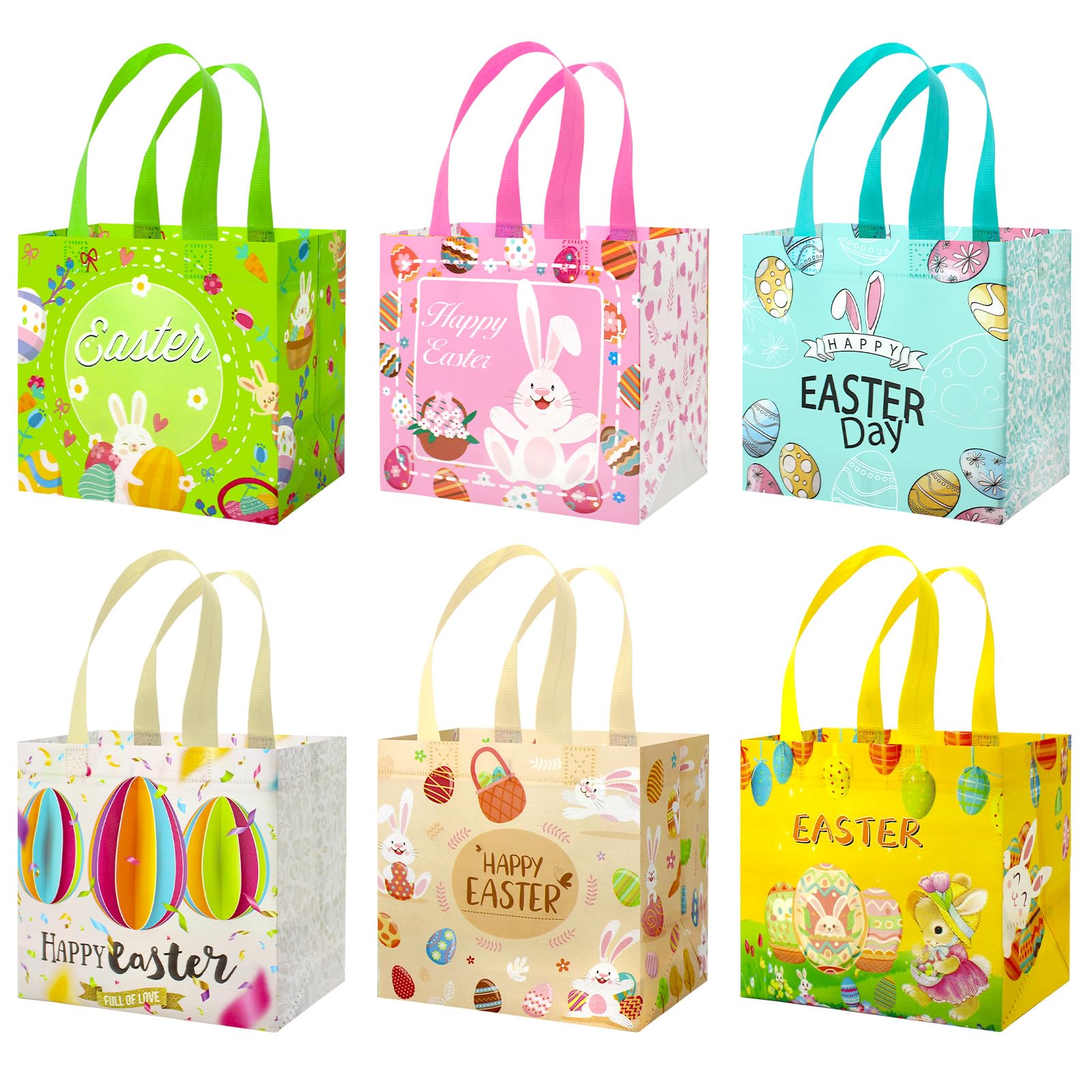 12Pcs Easter Gift Bags Reusable Easter Tote Bags with Handles Multifunctional Non-Woven Easter Bags for Gifts Wrapping, Egg Hunt Game, Easter Party