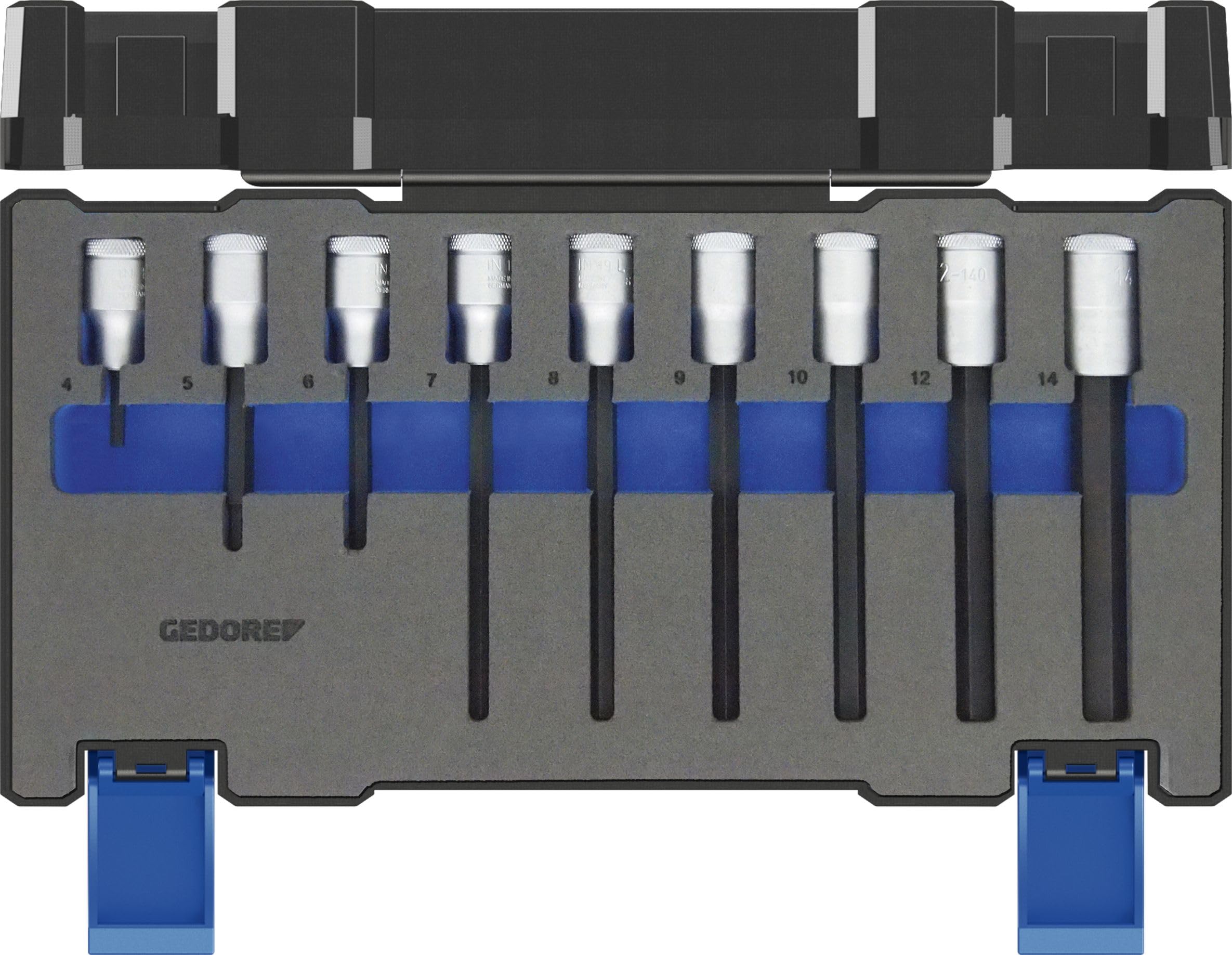 'Gedore in 19 – 009 Set di cacciaviti, 1/2 per viti a esagono incassato/9 pezzi set con cacciavite di inserti in acciaio al cromo vanadio per viti a testa esagonale nelle misure 4 – 14 mm