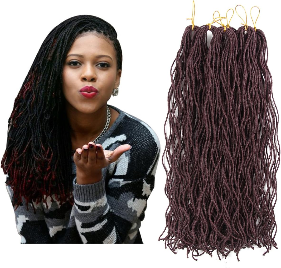 Alileader 40inch 6pcs Small Dreadlock Mini Locs Curly Crochet Synthetic Braiding Hair, 15 Roots/Pcs, Soft Curly Twist Dreadlocks Thin Dreadlock Stylish Dreadlock (Dark Purple)