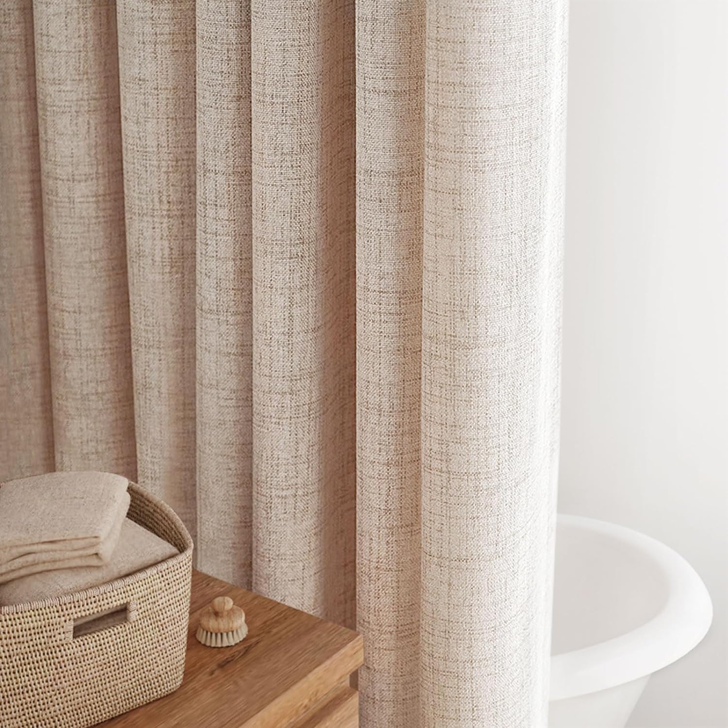 Amazon.com: Awellife Beige Linen Style Shower Curtain Set with 12 ...