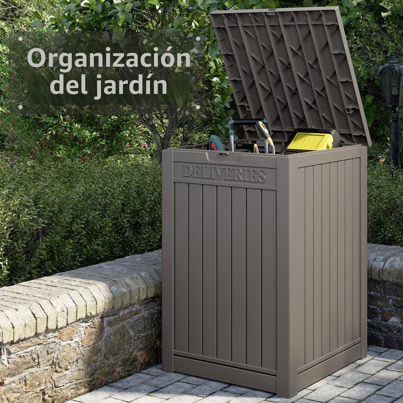 Caja de entrega de paquete de 48 galones para porche, caja de almacenamiento con seguridad con cerradura, gran pared de resina de doble pared para entrega de paquetes al aire libre y caja de cubierta