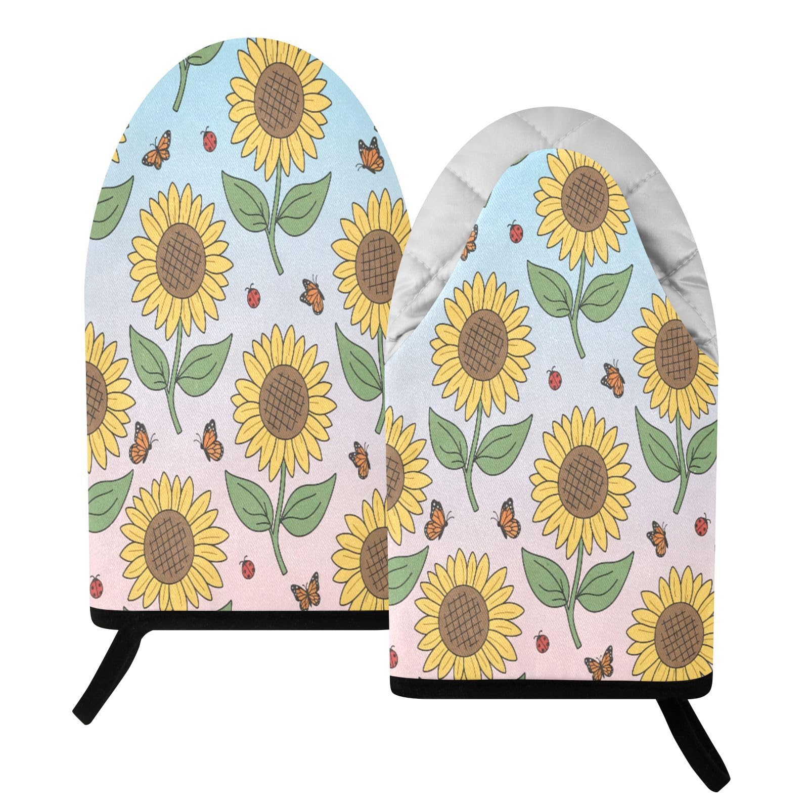 BURSTDDY Sunflower Oven Mitt,Heat Resistant Kitchen Mitts for Cooking