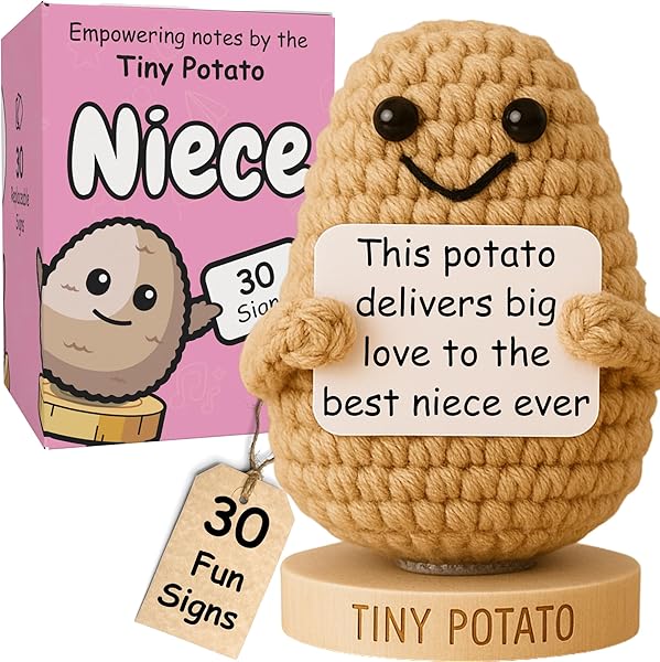 Niece Gift from Auntie, Uncle - Tiny Potato Crochet with 30 Cute Signs - Funny Birthday Gifts from Aunt or Uncle - Best Niece Ever Present Ideas for Mothers Day - Birthday Gift from Auntie