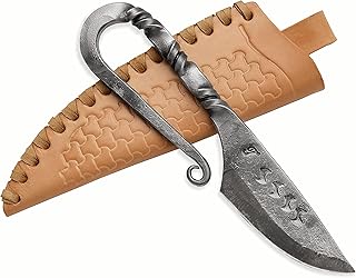 Toferner Medieval Celtic Knife, Hand Forged Knife with Brown Leather Case, Hardened Blade, Vintage, Antique Art Collecting, Original Gift Idea - Toferner