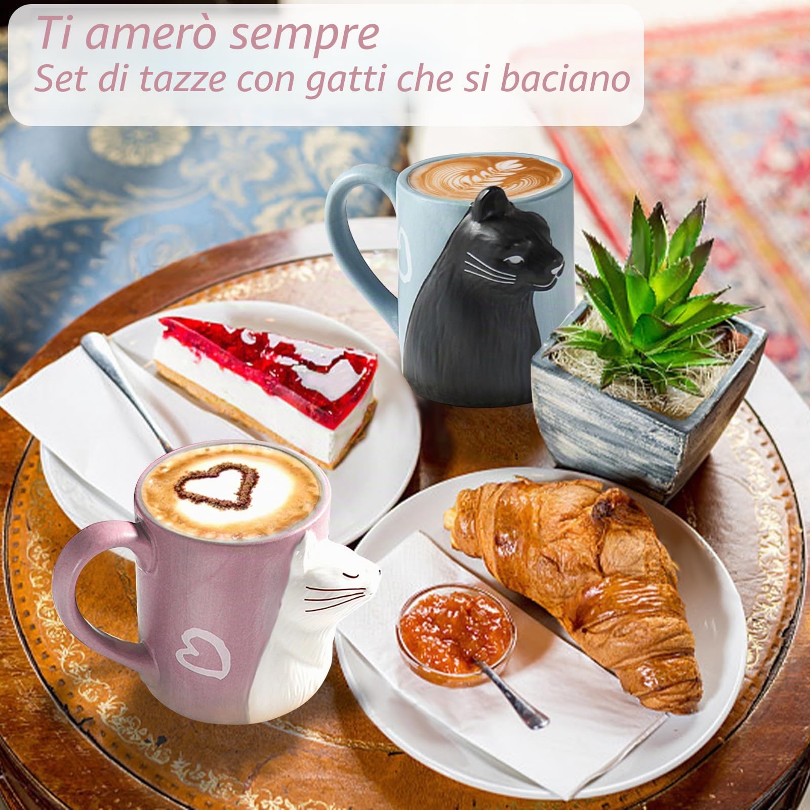 Bacio gatto Set di tazze da caffè, Set di tazze in ceramica da tè divertente e unico per la sposa e lo sposo, regalo corrispondente Per il compleanno, anniversario, matrimonio, fidanzata Moglie