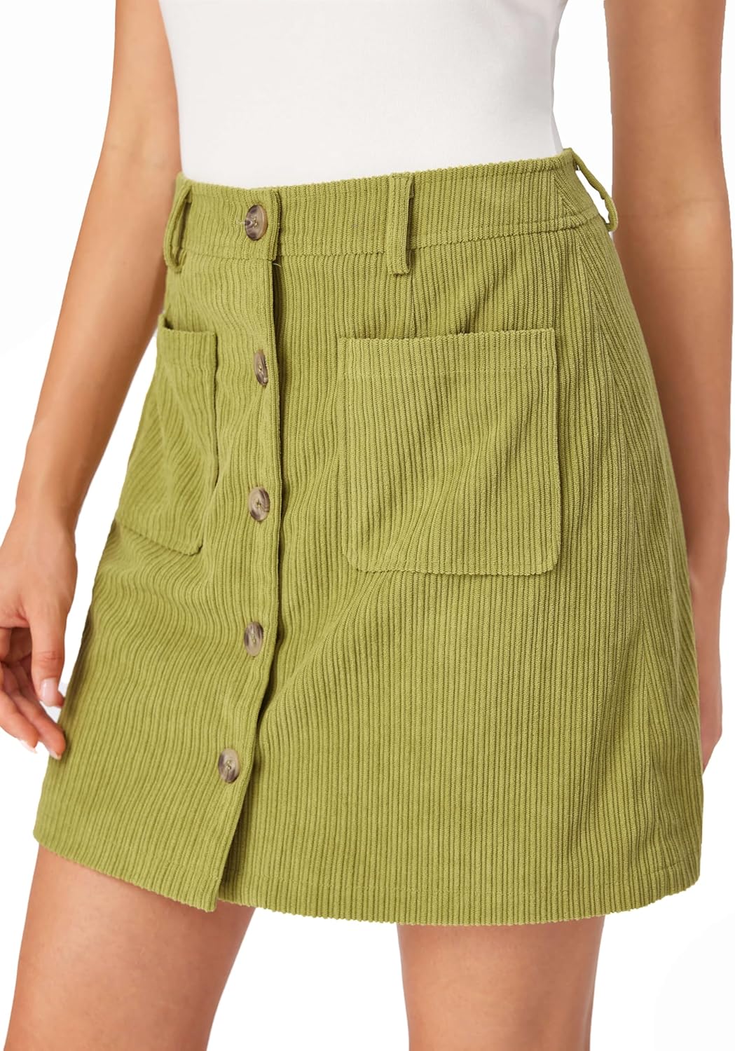 CIDER Womens Corduroy A Line Mini Casual Skirt Button Down with Pocket 2026 Spring - Image 3