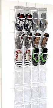 Simple Houseware 24 Pockets - Crystal Clear Over The Door Hanging Shoe Organizer, Gray (64'' x 19'')
