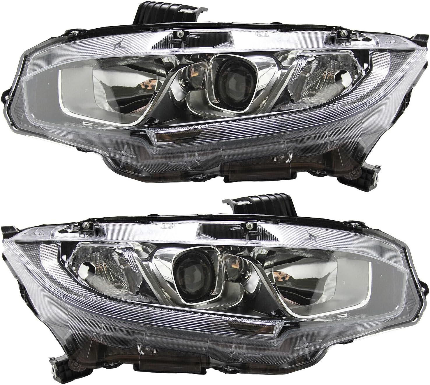 Headlight Assembly Fit for 2016-2021 Honda Civic,Halogen Headlamp w/LED DRL Chrome Housing Replacement Driver Passenger Side