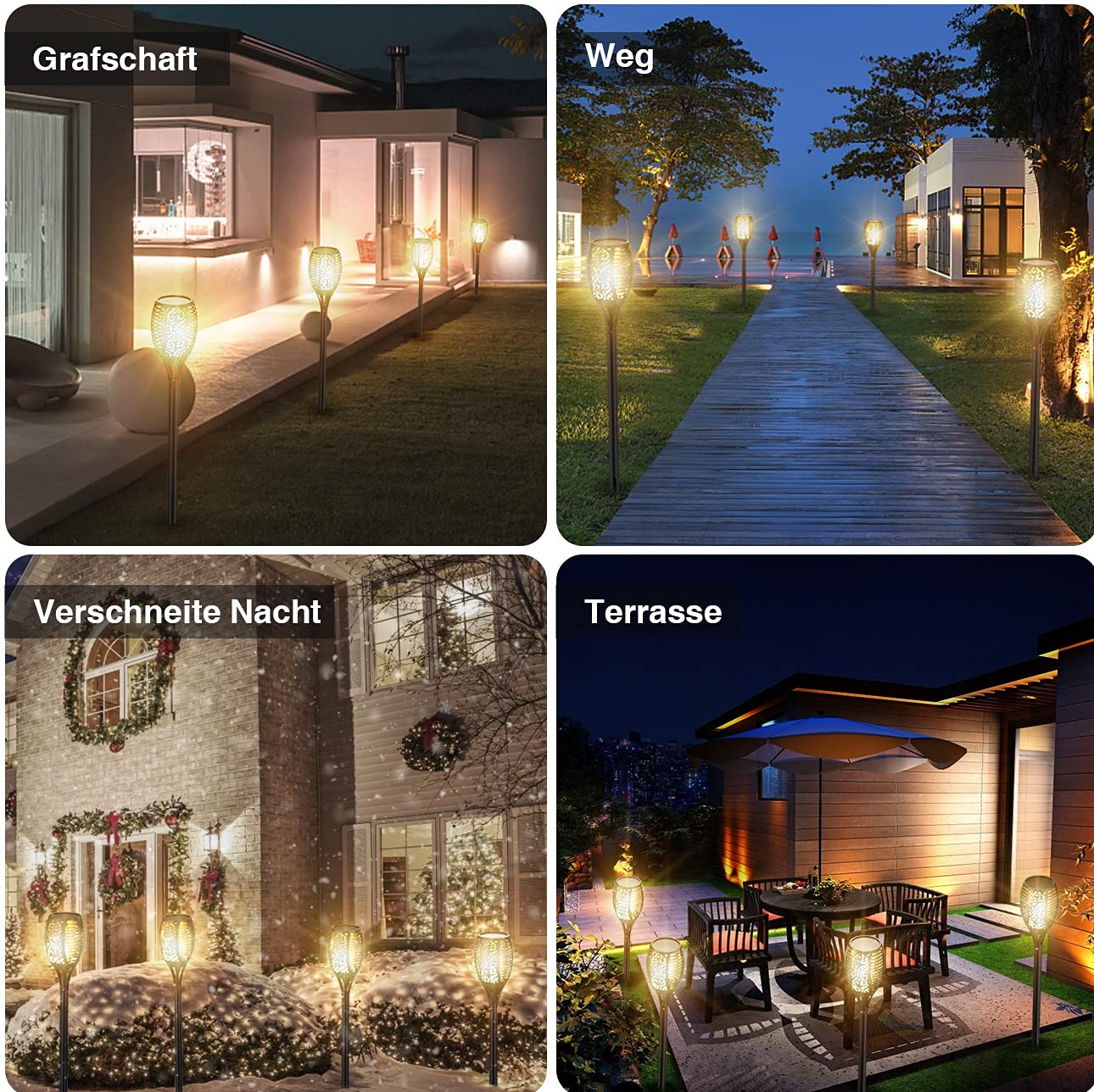 Infray Solar Flammenlicht 4er Set - Gartenfackeln Mit 96 LED | IP65 Wasserdicht 2200mAh Akku