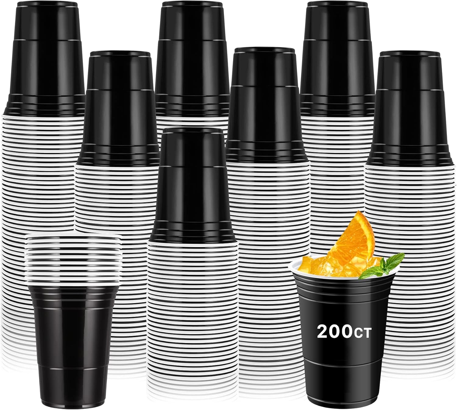 JEFHOMKIT 200 Pack Black Plastic Cups,16 oz Black Party