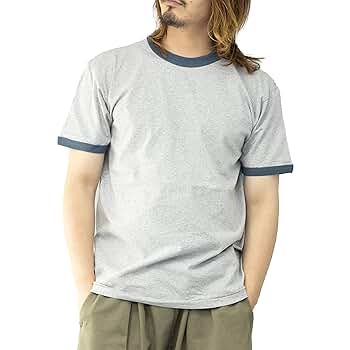 ★スリム 半袖 リンガー クルーネック Tシャツ Amazon | リンガーTシャツ メンズ 半袖 クルーネック 厚手 6.2