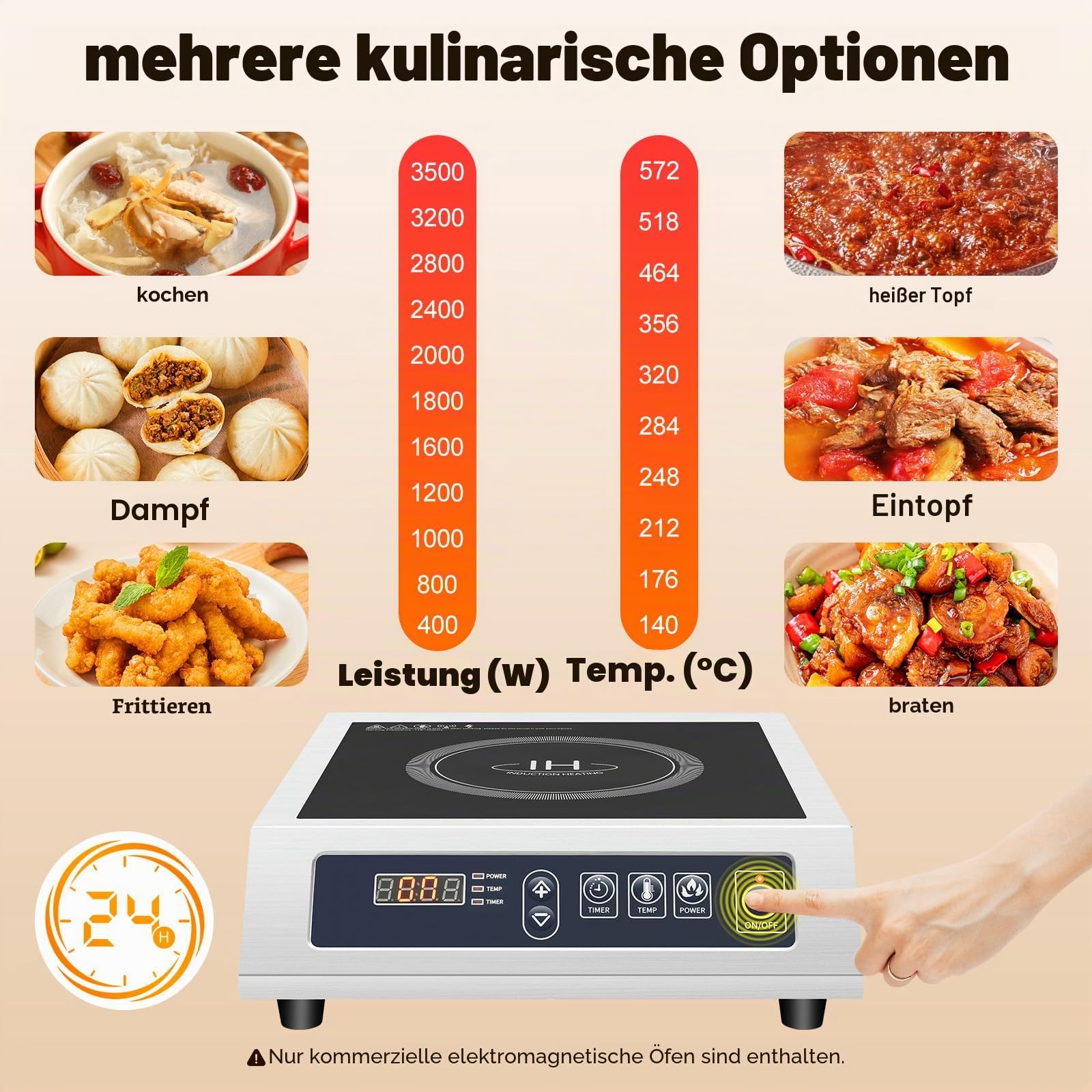 Induktionskochfeld Gewerblich 3500W - 11 Leistungsstufen, LED-Anzeige, automatische Topferkennung, Professionelles Edelstahl-Kochfeld mit Kupferspule & 75kg Tragkraft für Gastronomie/Hotels/Haushalt