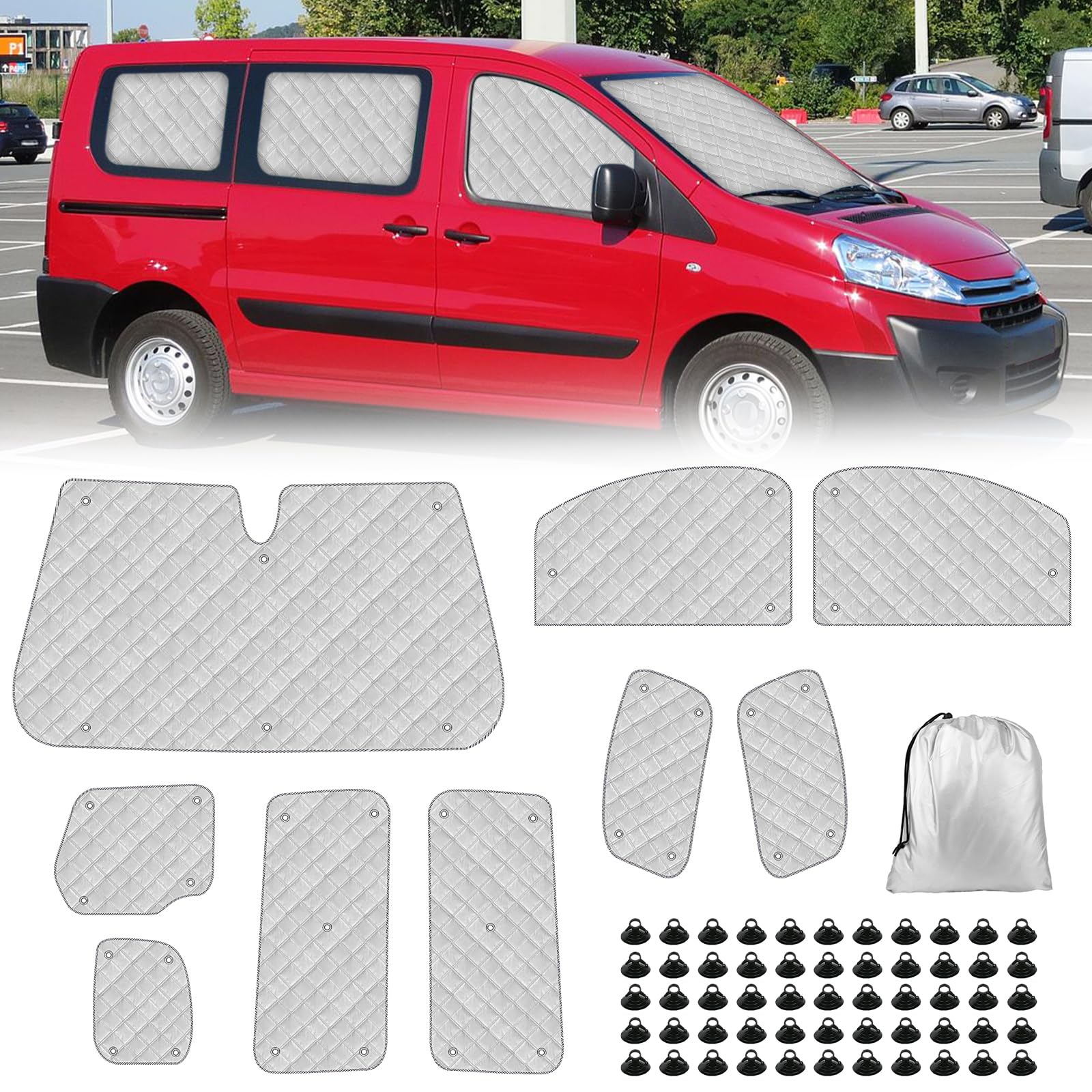 Sonnenschutz Auto Frontscheibe Ersatz für 2016-2025 Citroen Jumpy MWB 2019-2025 Opel Vivaro 2022-2025 FIAT Scudo, 9 STK Faltbarer Sonnenschutz für Auto Innenabdeckung, Internes Thermomatte Set