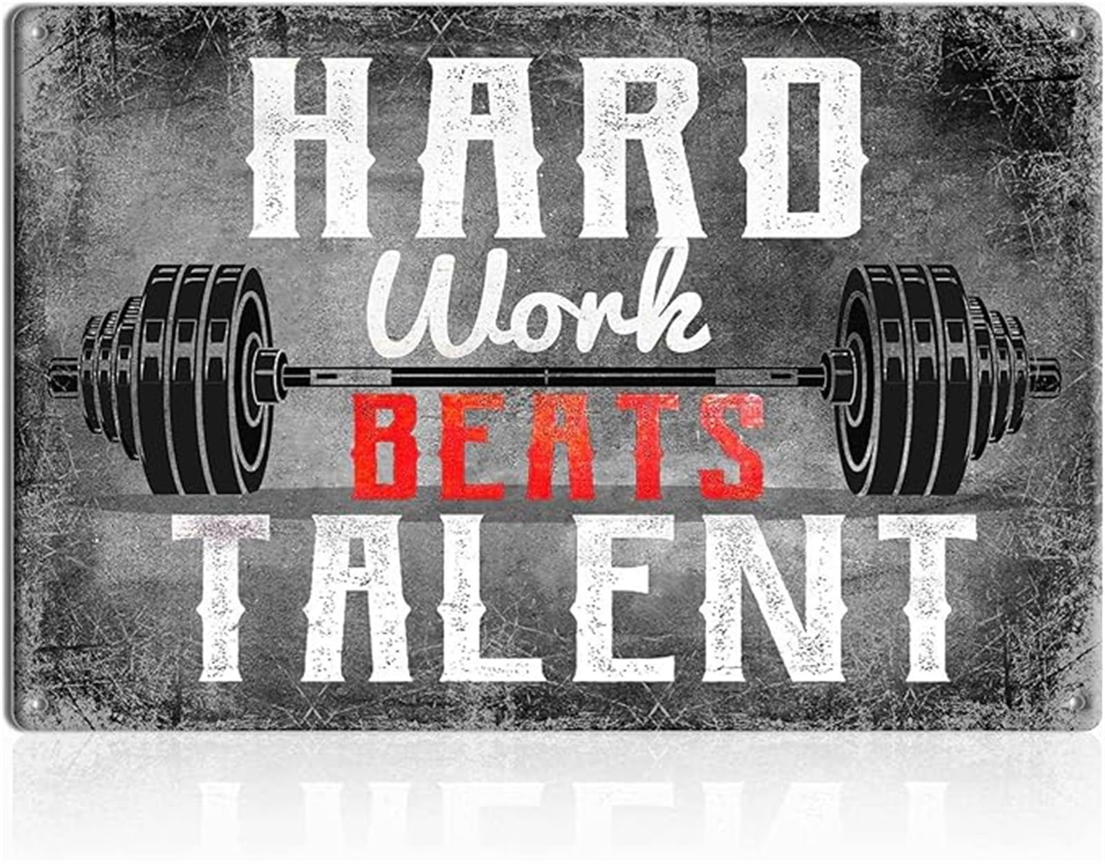 Fnyuvnfaf One Color Vintage Rustic Metal Sign Hard Work Beats Talent Gym Wall Decor Motivational Home Fitness Room Garage Workout Plaque 8 X 12 In