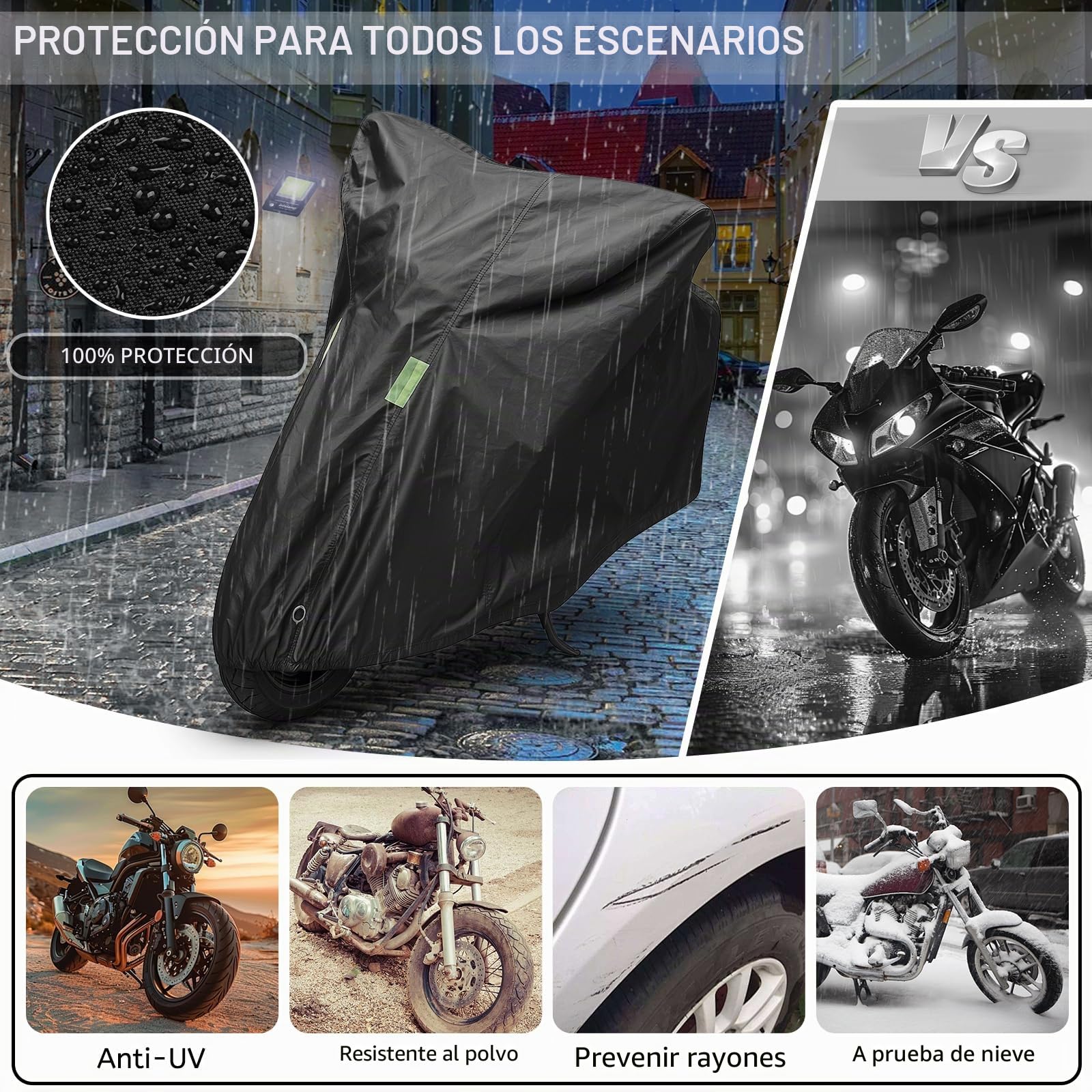 Funda Moto Impermeable, Funda para Moto Exterior con Banda Reflectante, Cubre Motos con protección UV, antirayones y antigranizo per Motocross/Bicicletas eléctricas/Bicicletas.XXL (245 * 105 * 125cm)