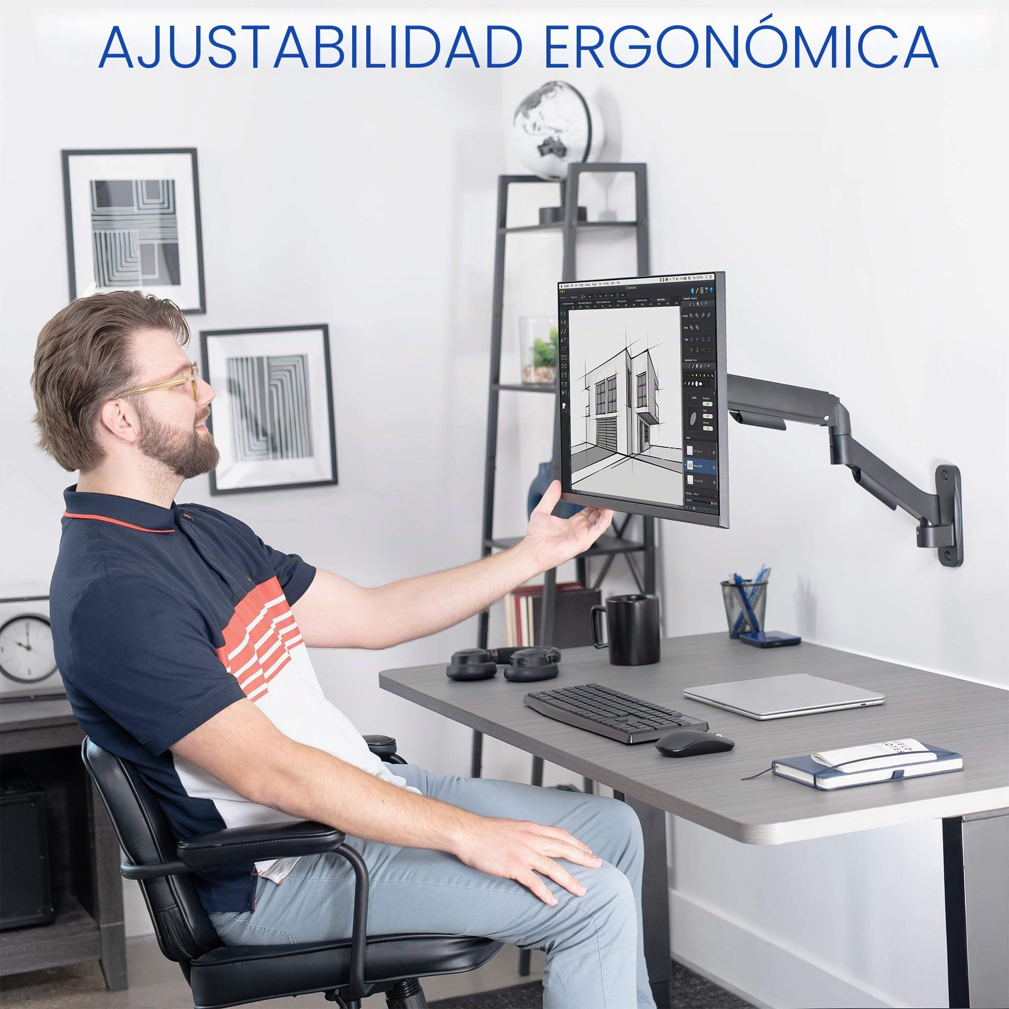 Vivo Soporte de Pared neumático de Brazo extendido de Altura Ajustable, articulación de Movimiento Completo, se Adapta a Pantallas de 17 a 27 Pulgadas, Negro, MOUNT-V001G