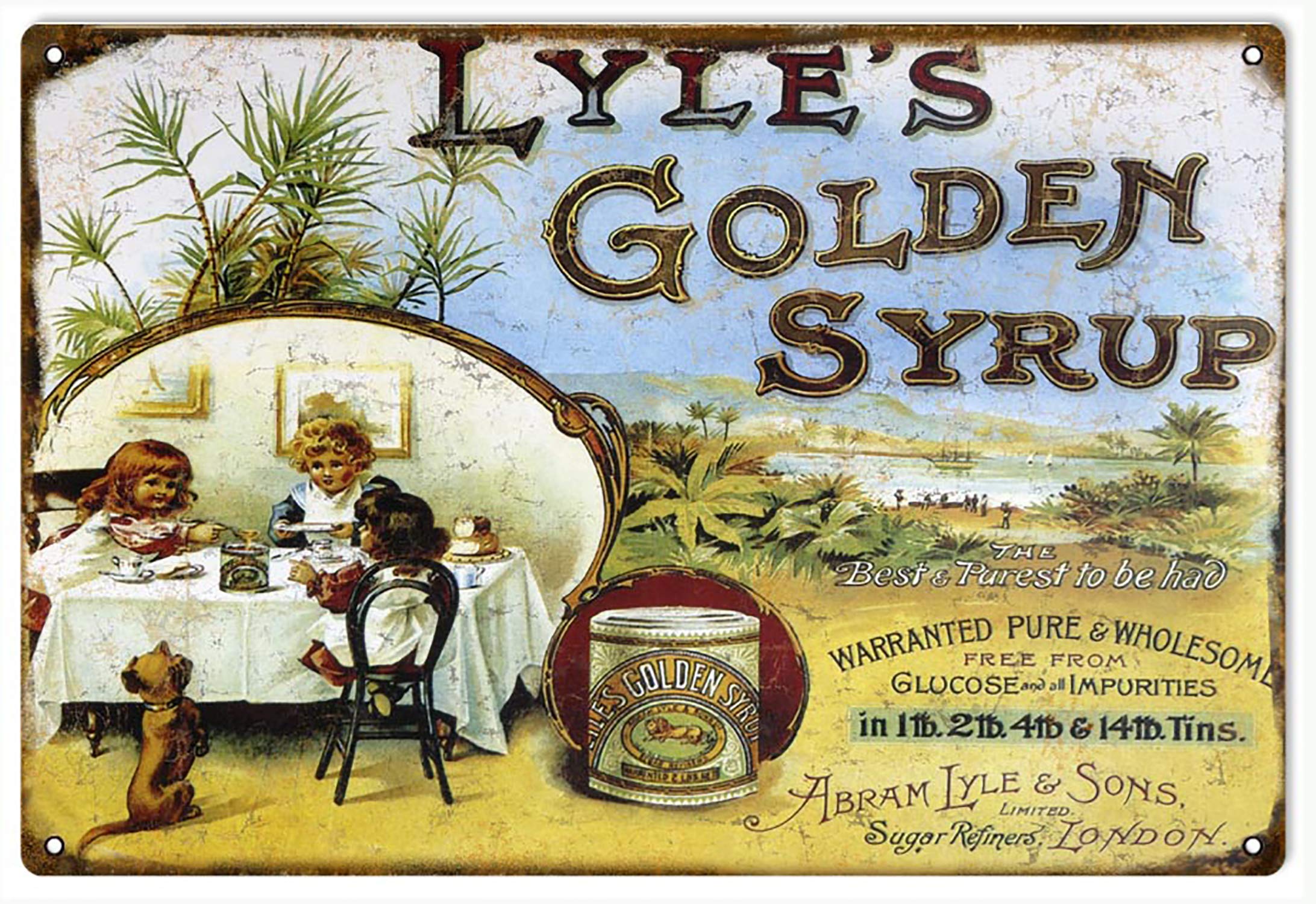 ILYIBGO Lyles Golden Syrup Sign Vintage Metal Tin Sign for Men Women,Wall Decor for Bars,Restaurants,Cafes Pubs,12x8 Inch