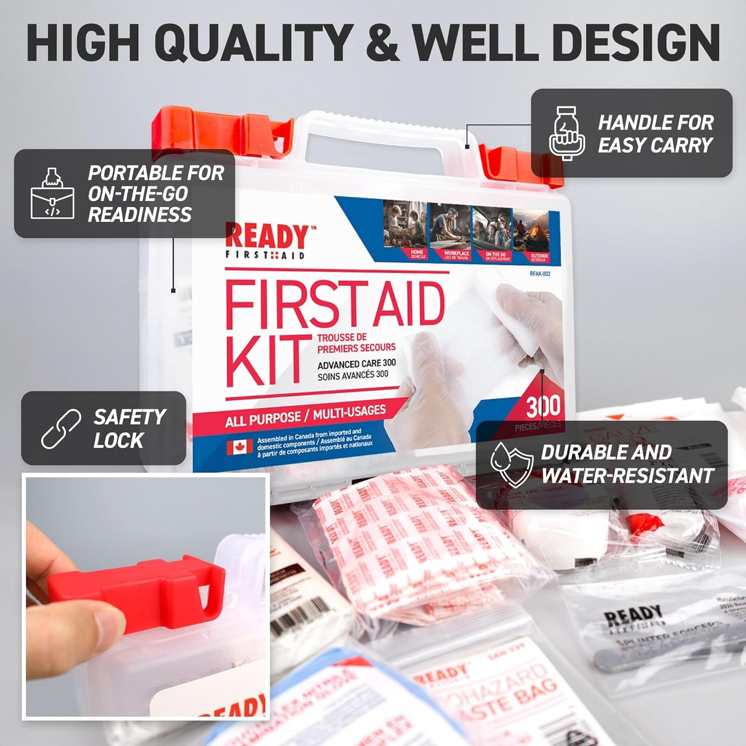 Ready First-Aid 300 Piece First-aid Kit – First Aid Kit for Car, Trousse De Premiers Soins, Home, Camping Essentials, Travel