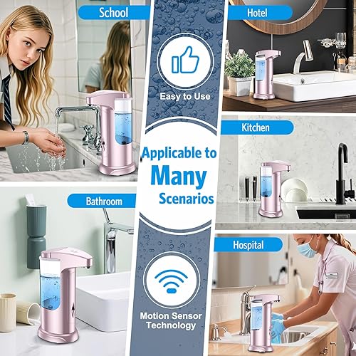 Miniatura 7 de AMIR Dispensador de jabón automático sin contacto de 12.5 onzas, dispensador automático de jabón líquido para manos a pilas, volumen ajustable,