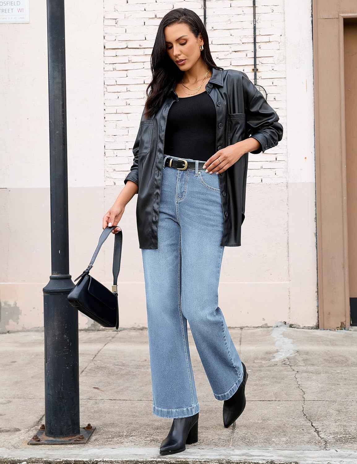 luvamia Flare Jeans for Women Thin Fleece Lined High Waisted Wide Leg Trendy Fall Stretchy Denim Pants Trouser Jeans - Image 7