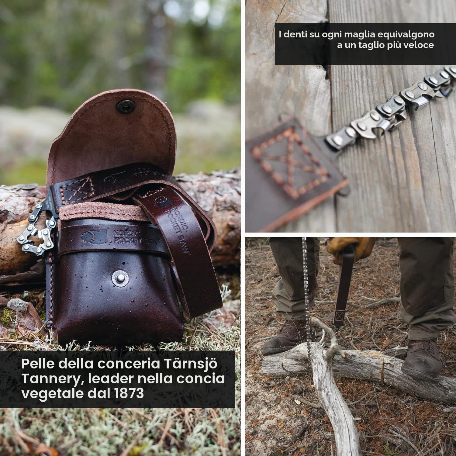 Nordic Pocket Saw Sega a Mano - Motosega a Mano 65 cm con Manici in Pelle - Accetta da Campeggio Sega Sopravvivenza Escursionismo - Portable Chainsaw 33 Denti