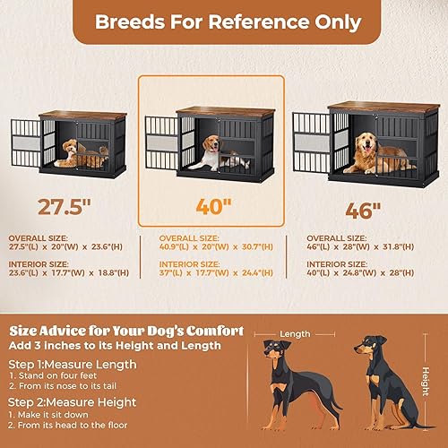 Miniatura 2 de VOPEAK Mueble de jaula para perros de 40 pulgadas, resistente a los masticados, jaula resistente para perros, jaula para perros con puertas dobles,