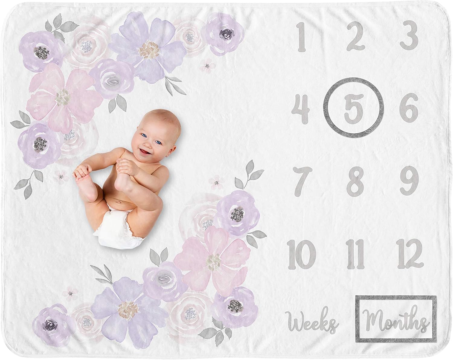 Sweet Jojo Designs Blush Pink Boho Shabby Chic Floral Girl Baby Milestone Blanket Newborn Monthly First Year Photo Growth Chart Infant Memory Gift Set Off White Bohemian Vintage Garden Flower Elegant