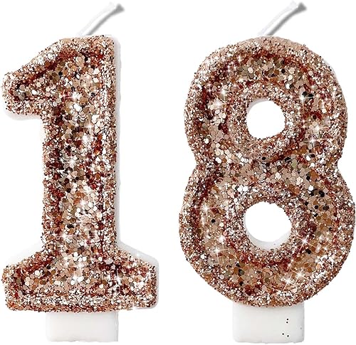 Miniatura 455 de Velas de números con purpurina de oro rosa de 2.8 pulgadas, muchos colores, regalos de cumpleaños de 22 años, velas de cumpleaños, velas de números