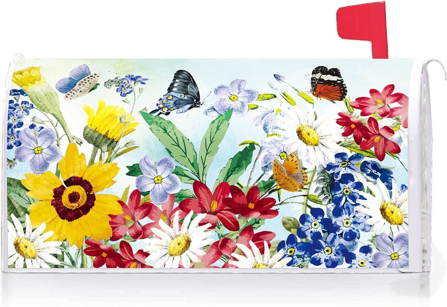 Texupday Spring Summer Flower Butterfly Decoration Mailbox Cover with Magnetic Strip Colorful Floral Blooms Mailbox Wraps Post Letter Box Cover Standard Size 21" X 18" for Garden Outdoor Yard Decor