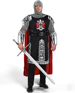 Spooktacular Creations Black Men‘s Knight Armor Cape Tunic Hood Set, Adult Costume Collection, Dragon Knight Costume