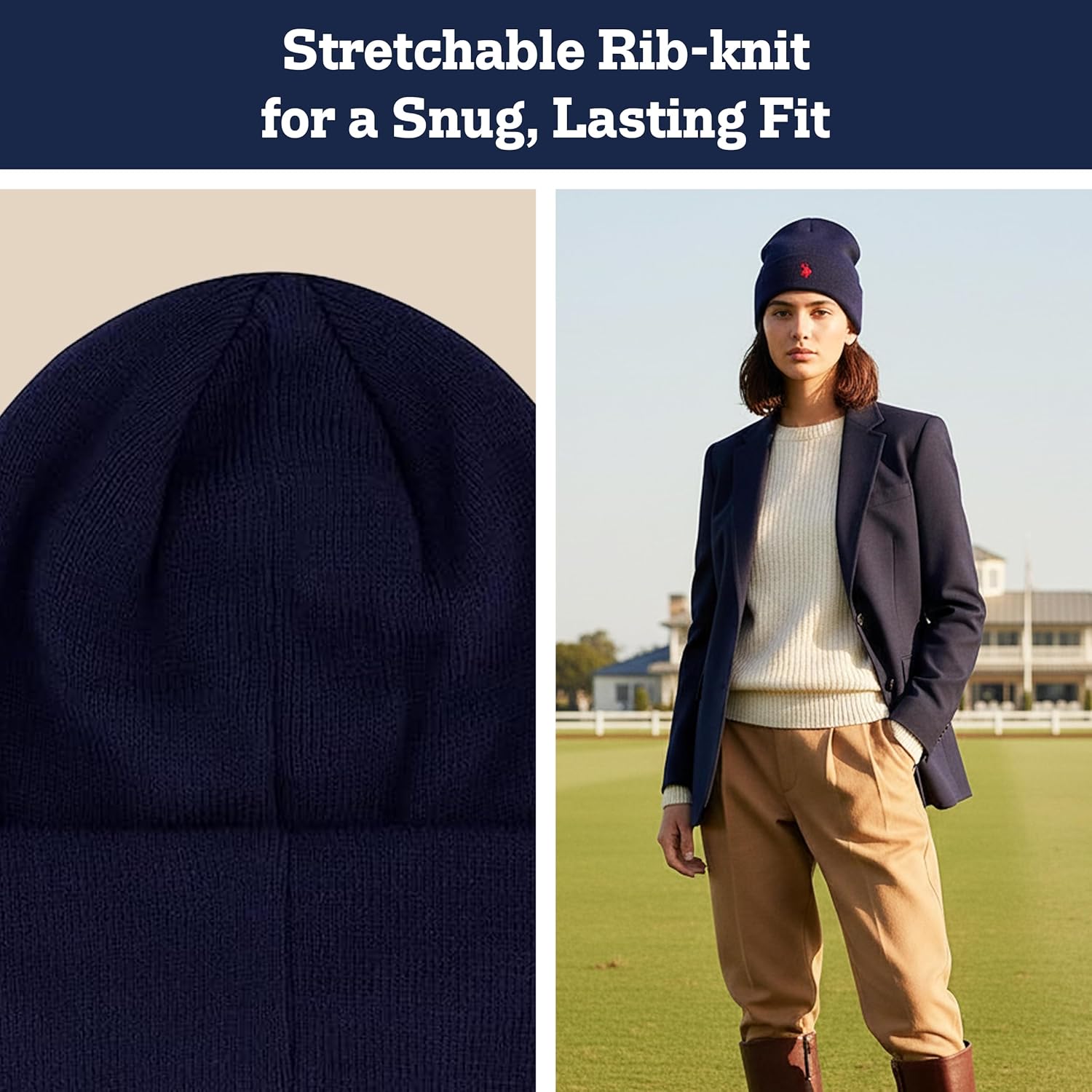 U.S. Polo Assn. Knit Beanie Hat, Warm Winter Cap with Sherpa Lining for Men and Women