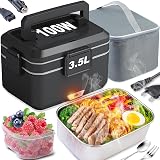 Kimfead Gamelle Chauffante 3.5L 100W Lunch Box Chauffante Boite Chauffante Repas Acier Inoxydable Détachable pour Voiture Camion Bureau 12v/24v/230v avec Sac(3.5L-Noir) - 1