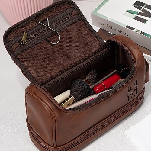 Miniatura 5 de Neceser personalizado para hombres, kit personalizado de afeitado de viaje para padrinos de boda, inicial grabada y nombre de gran capacidad, bolsa