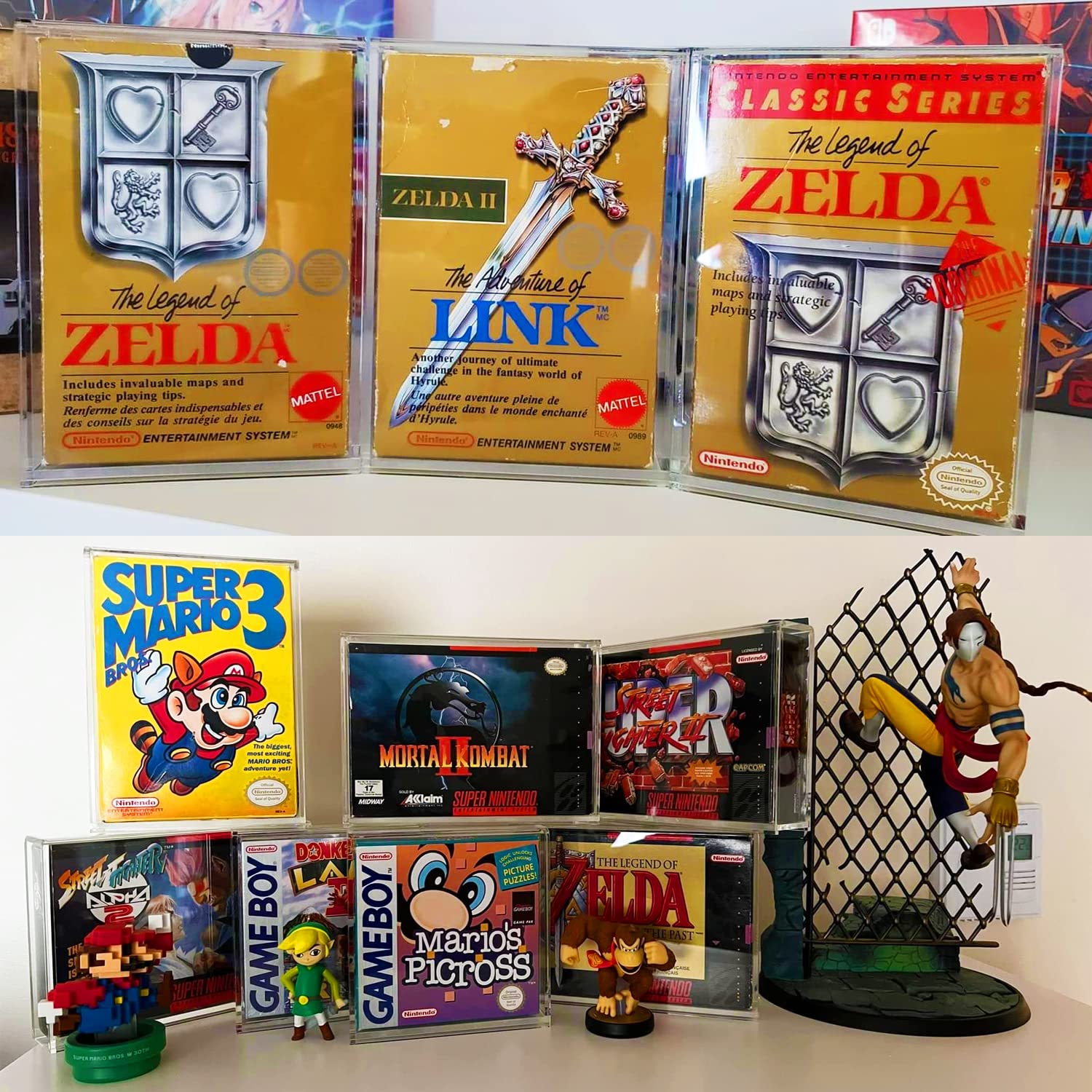 EVORETRO - Espositore in acrilico progettato per giochi Nintendo NES, protezione dai raggi UV, spessore 4 mm, custodia protettiva per giochi sportivi retrò Nintendo Switch (confezione da 2)