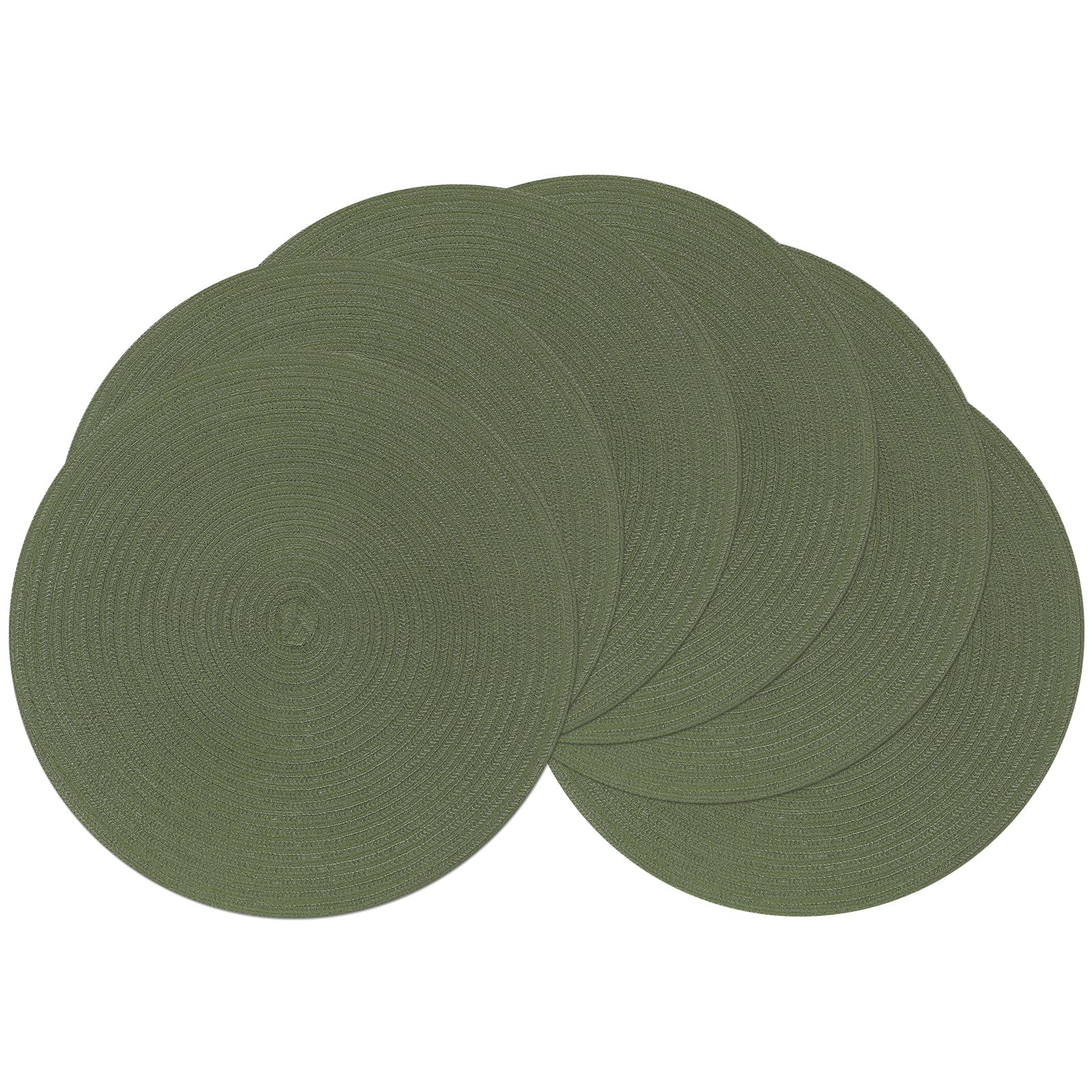 SHACOS Round Placemats Set of 6 Washable 15 inch Round Table Mats Cotton Polyester Woven Braided Place Mats for Dining Table (Olive Green, 6)