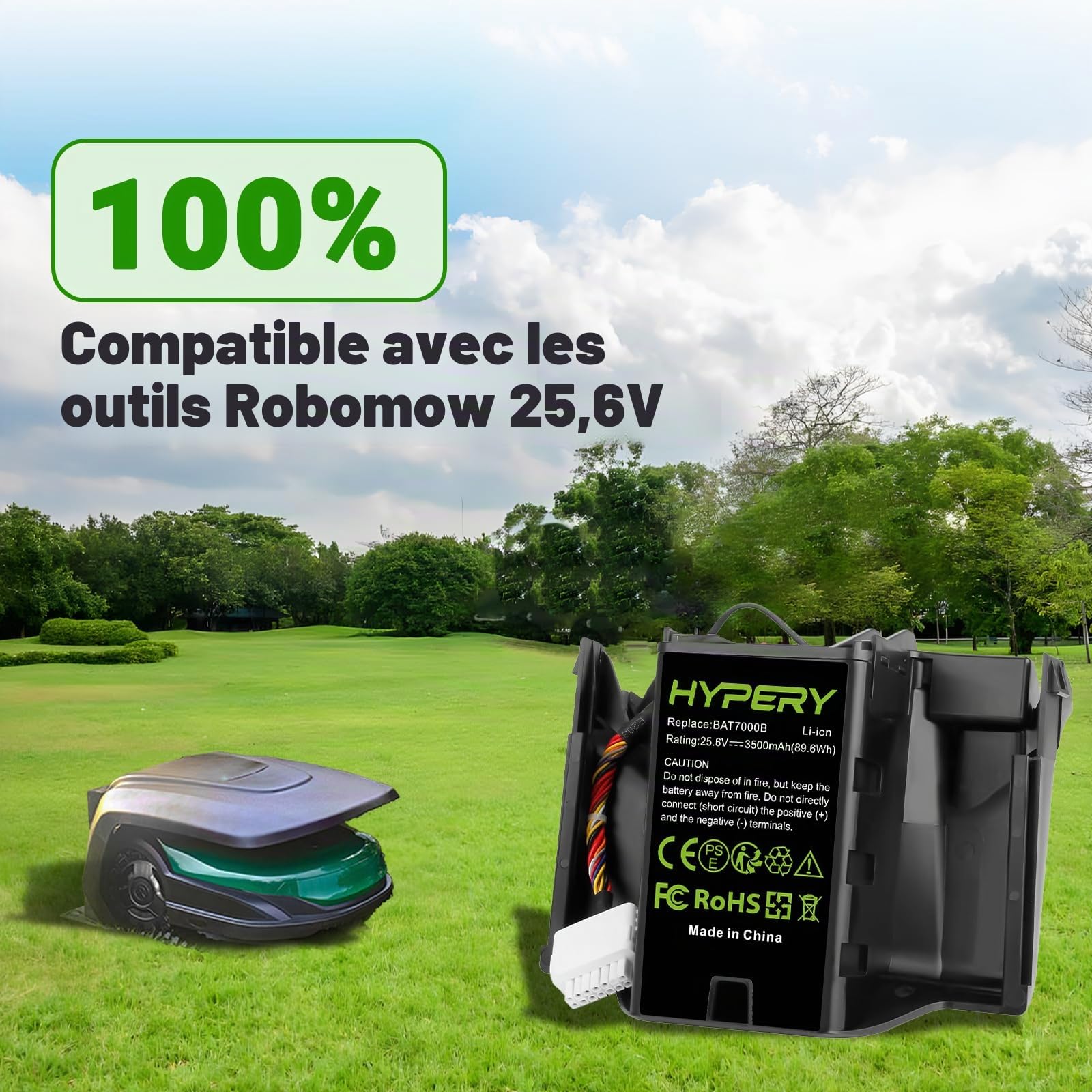 Batterie Li-ion de rechange 25,6 V 3500 mAh compatible avec Robomow Premium RC302, RC304, RC304u, RC306, RC308, RC308u, RC312, RC312u, remplace BAT7000B, MRK7005A
