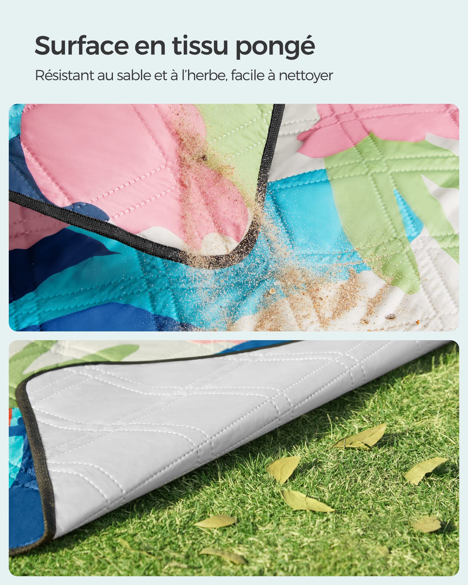 SONGMICS Couverture de Pique-Nique, 200 x 200 cm, Grand Tapis, pour Camping, Parc, Jardin, Plage, Hydrofuge, Lavable en Machine, Pliable, Motif Fougère Multicolore GCM087Q03