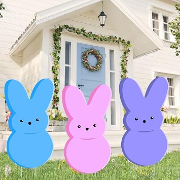 24in Bunny Rabbit Yard Sign Stakes - Outdoor Lawn Decorations for Easter Party Supplies